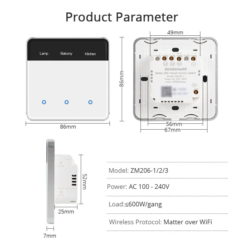 Zemismart ZM206 | Matter WiFi Wandschakelaar met Display
