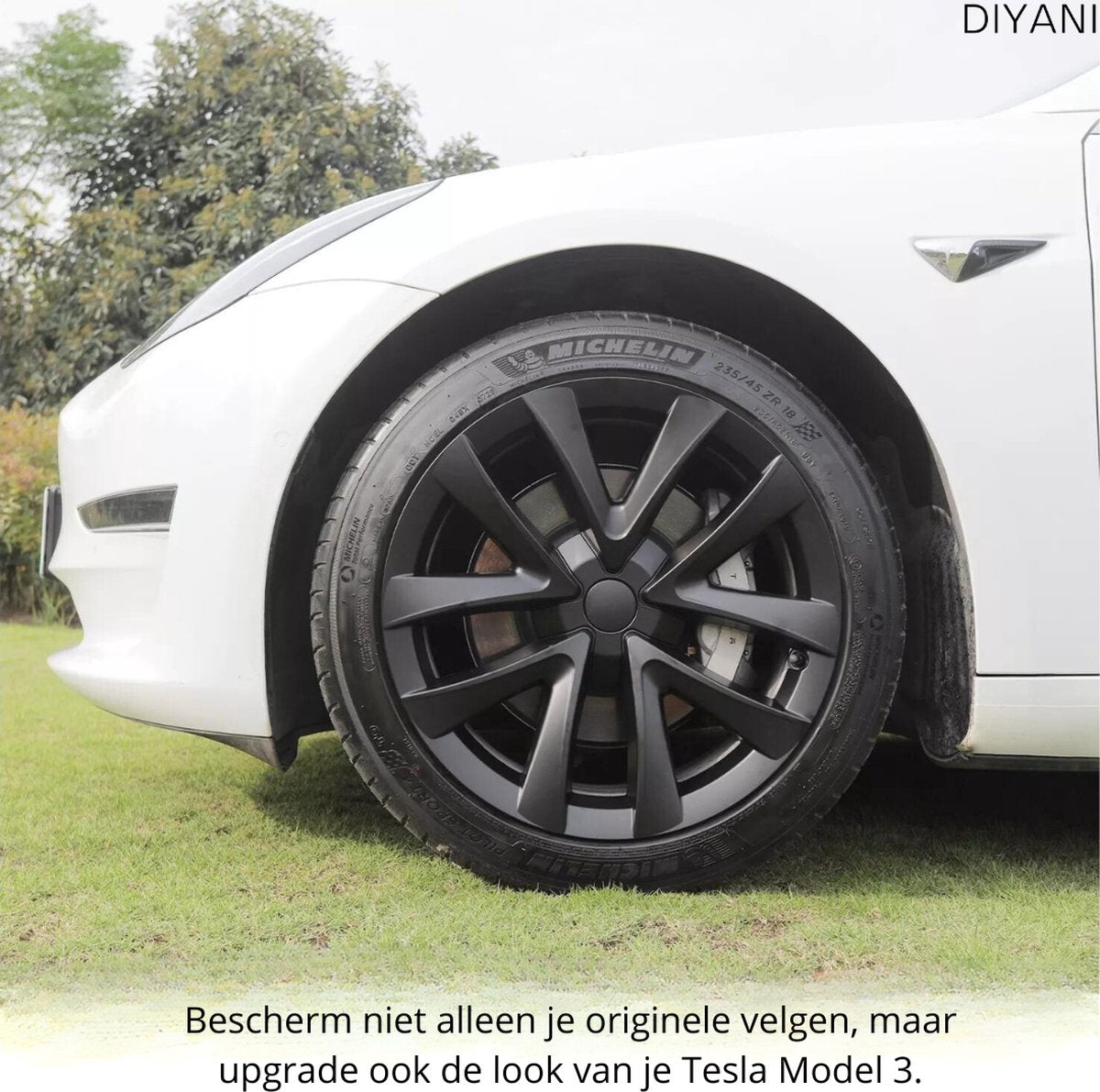 Tesla Model 3 Wieldoppen set | 18 inch | Mat Zwart | ARACHNID Performance / Bouwjaar 2017–2023