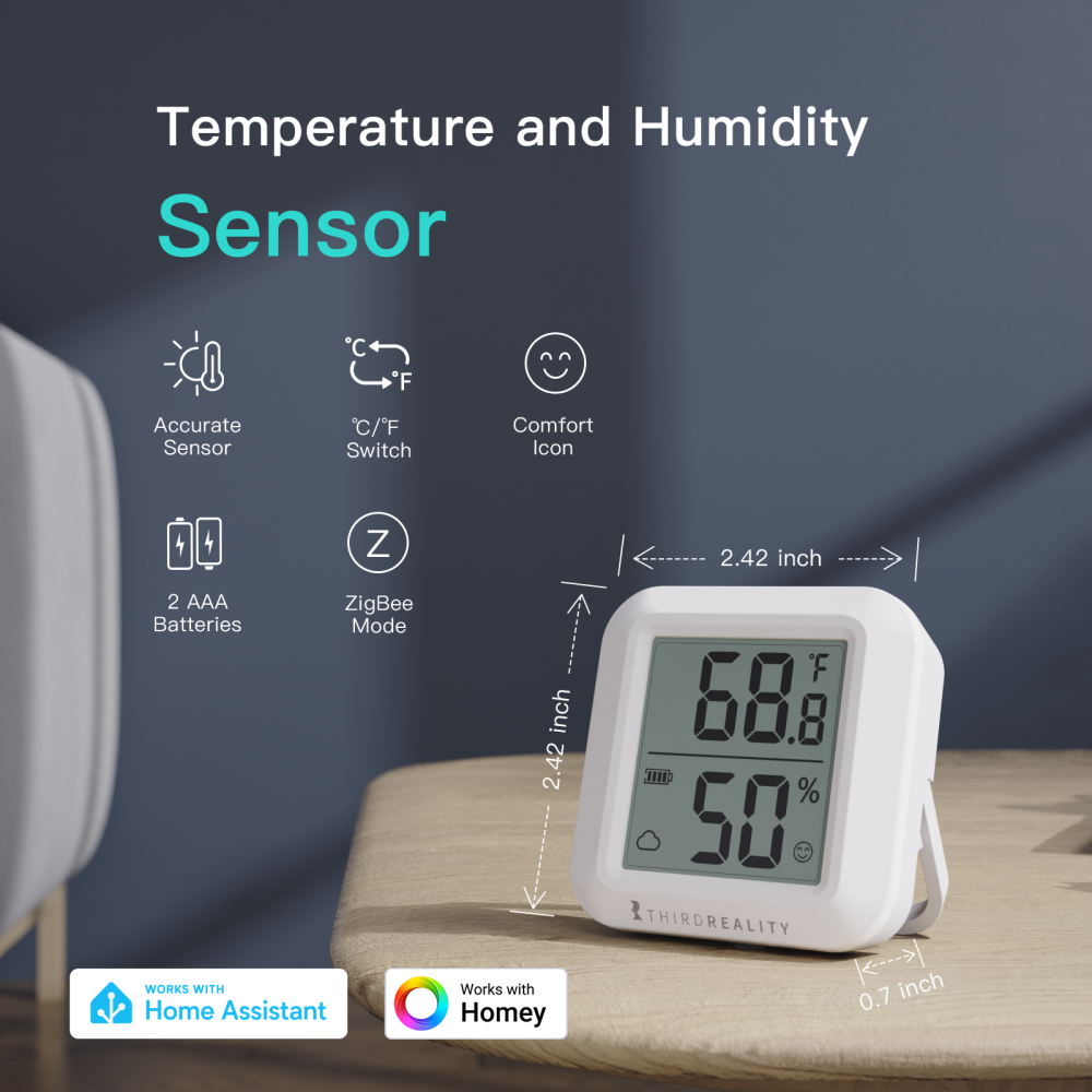 THIRDREALITY Temperature and Humidity Sensor with LCD Display – Zigbee