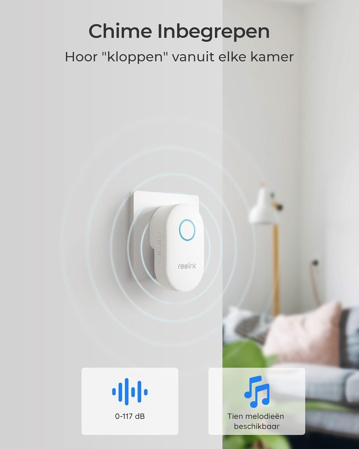 Reolink 2K+ Video Deurbel Wi-Fi met Camera, Groothoek, Tweeweg Audio, Slimme Menselijke Detectie en Waarschuwingen, 2.4/5GHz WiFi, SD-kaartsleuf, met Chime, Video Doorbell WiFi (Plug-in Versie)