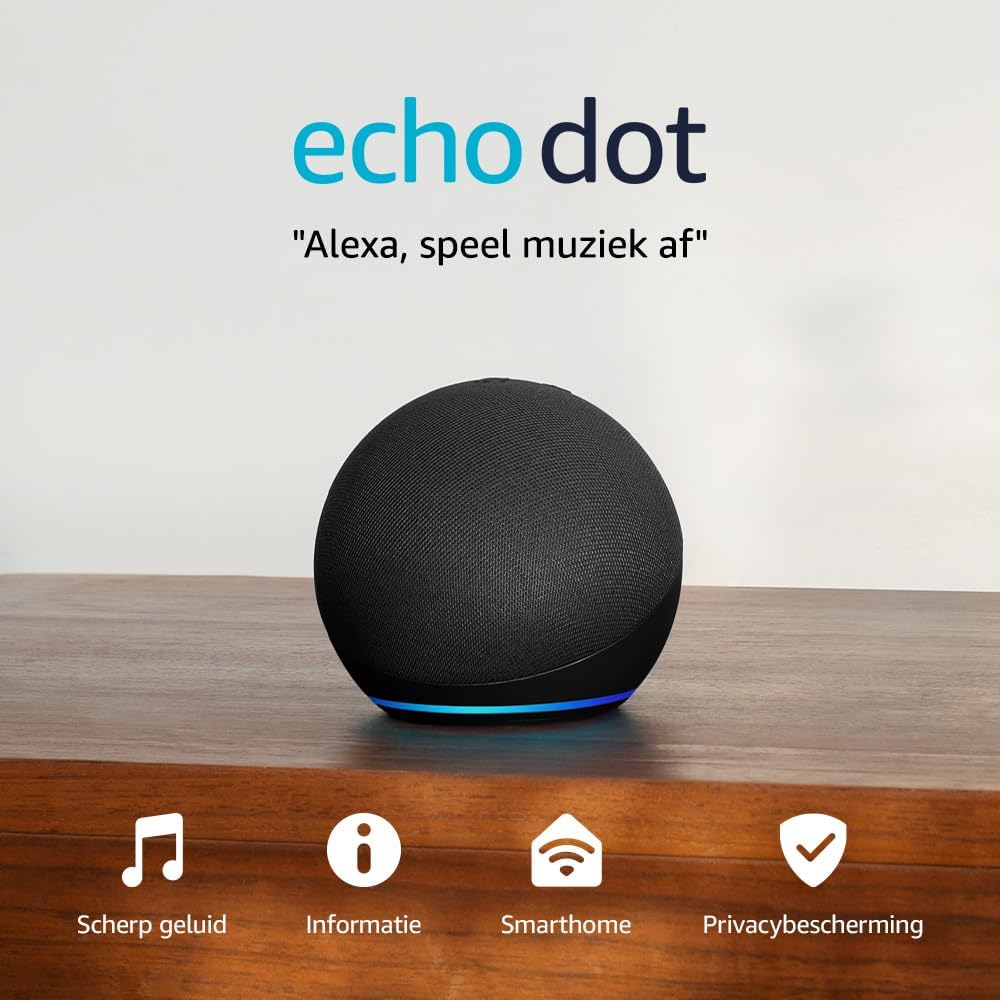 Amazon Echo Dot (5e generatie, 2022 release | Imposant geluid | Smartspeaker met wifi, bluetooth en Alexa (spreekt Nederlands) | Antraciet