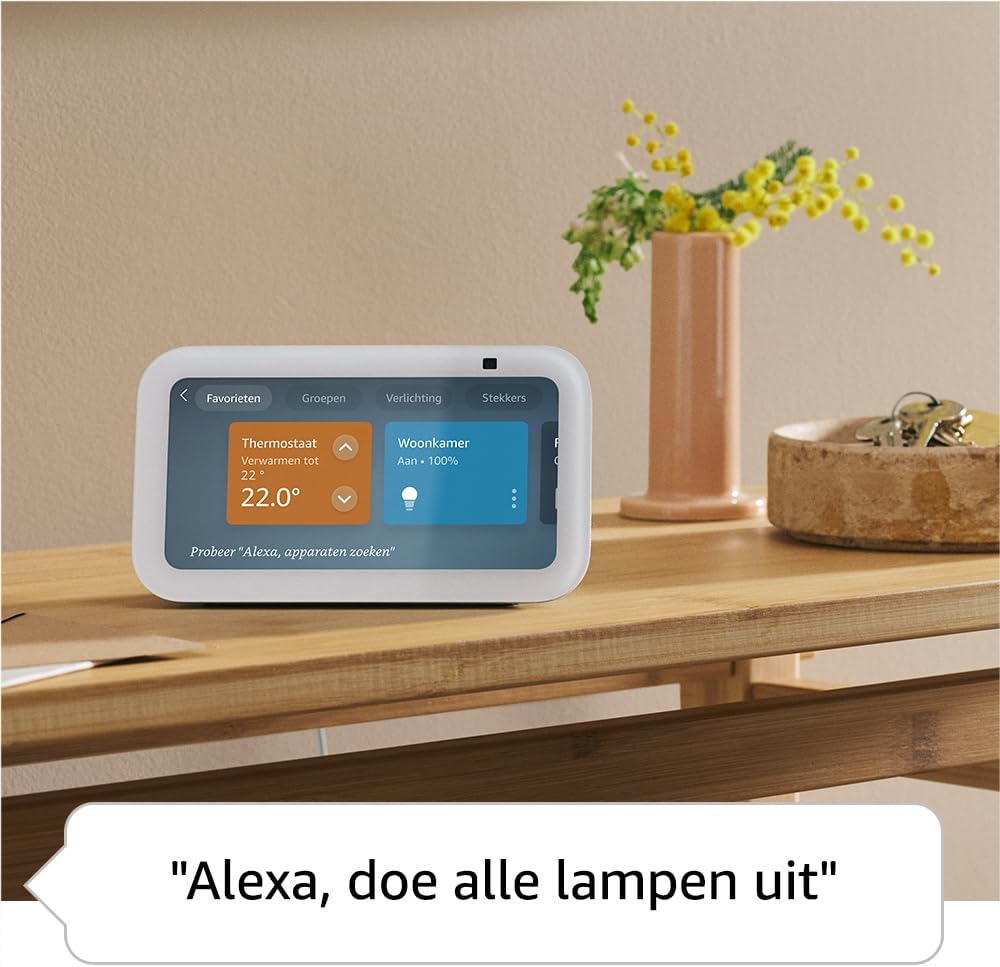 Amazon Echo Show 5 (3e generatie) | Slim scherm en slimme wekker met scherpe geluidskwaliteit | Smartspeaker met wifi, bluetooth en Alexa (spreekt Nederlands) | Wit