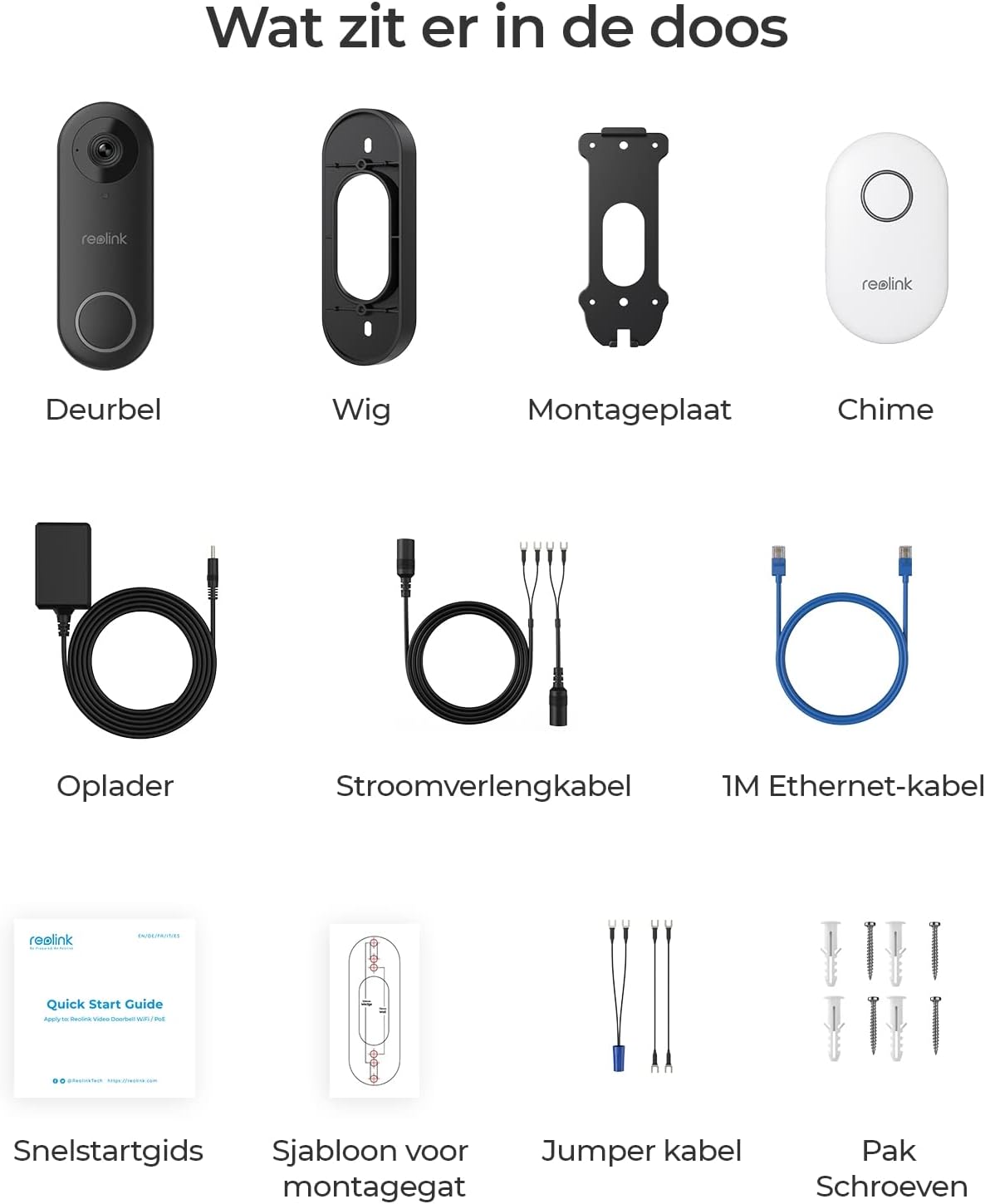 Reolink 2K+ Video Deurbel Wi-Fi met Camera, Groothoek, Tweeweg Audio, Slimme Menselijke Detectie en Waarschuwingen, 2.4/5GHz WiFi, SD-kaartsleuf, met Chime, Video Doorbell WiFi (Plug-in Versie)