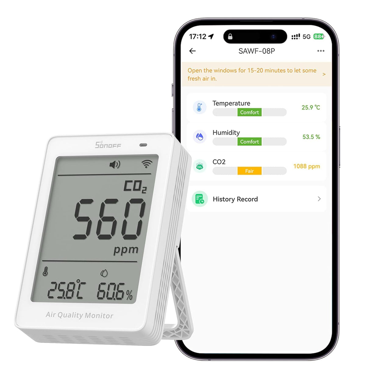 SONOFF AirGuard CO2 SAWF-08P Matter Wi-Fi Luchtkwaliteitsmonitor