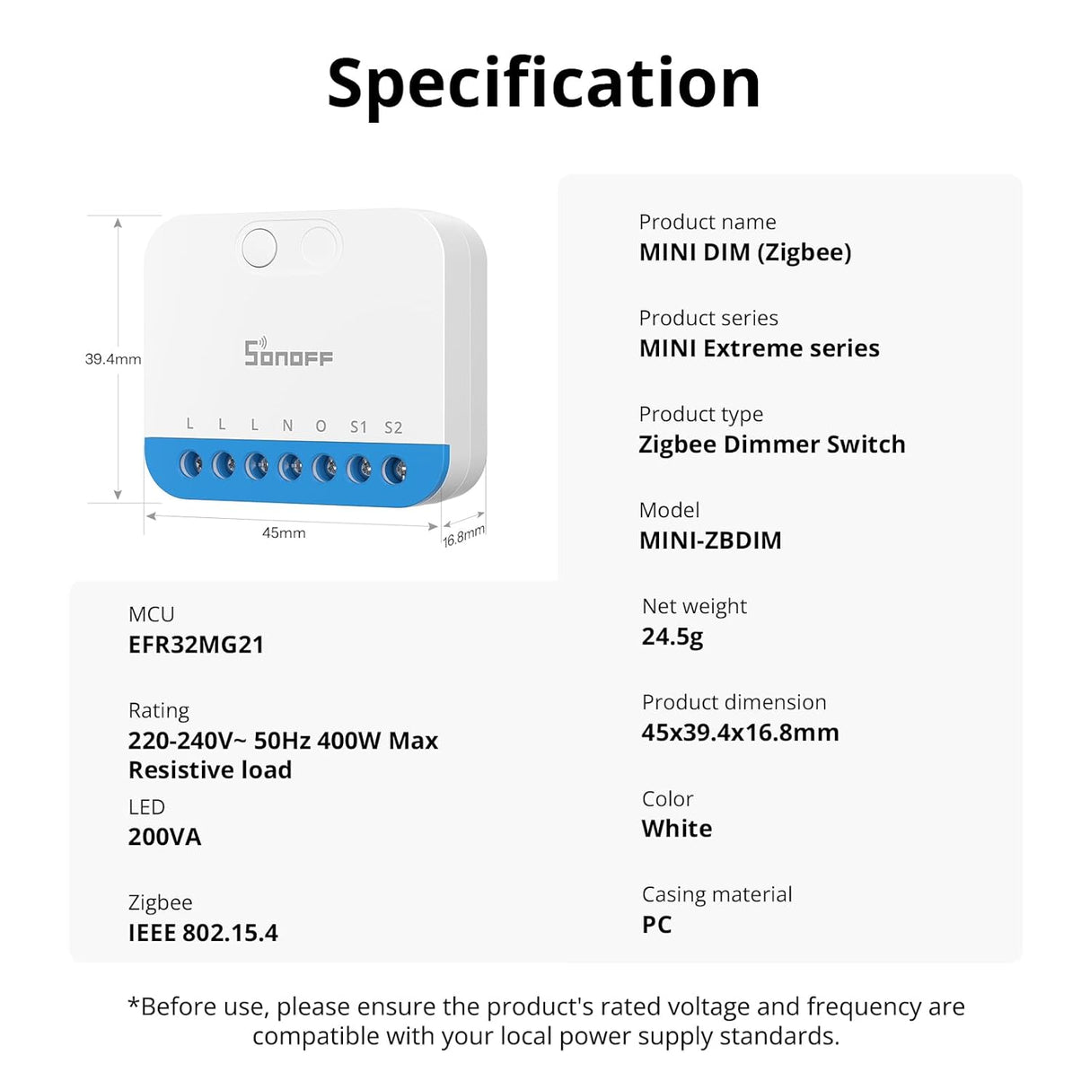 Sonoff MINI-ZBDIM Zigbee Dimmer - Ultracompacte Inbouwmodule met energiemeting