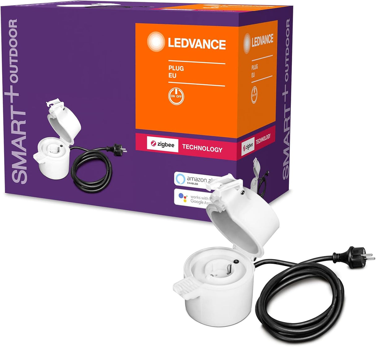 LEDVANCE Smart+ Outdoor Plug, ZigBee schaltbare Steckdose, für die Lichtsteuerung in Ihrem Smart Home, Direkt kompatibel mit Echo Plus und Echo Show (2. Gen.), Kompatibel mit Philips Hue Bridge