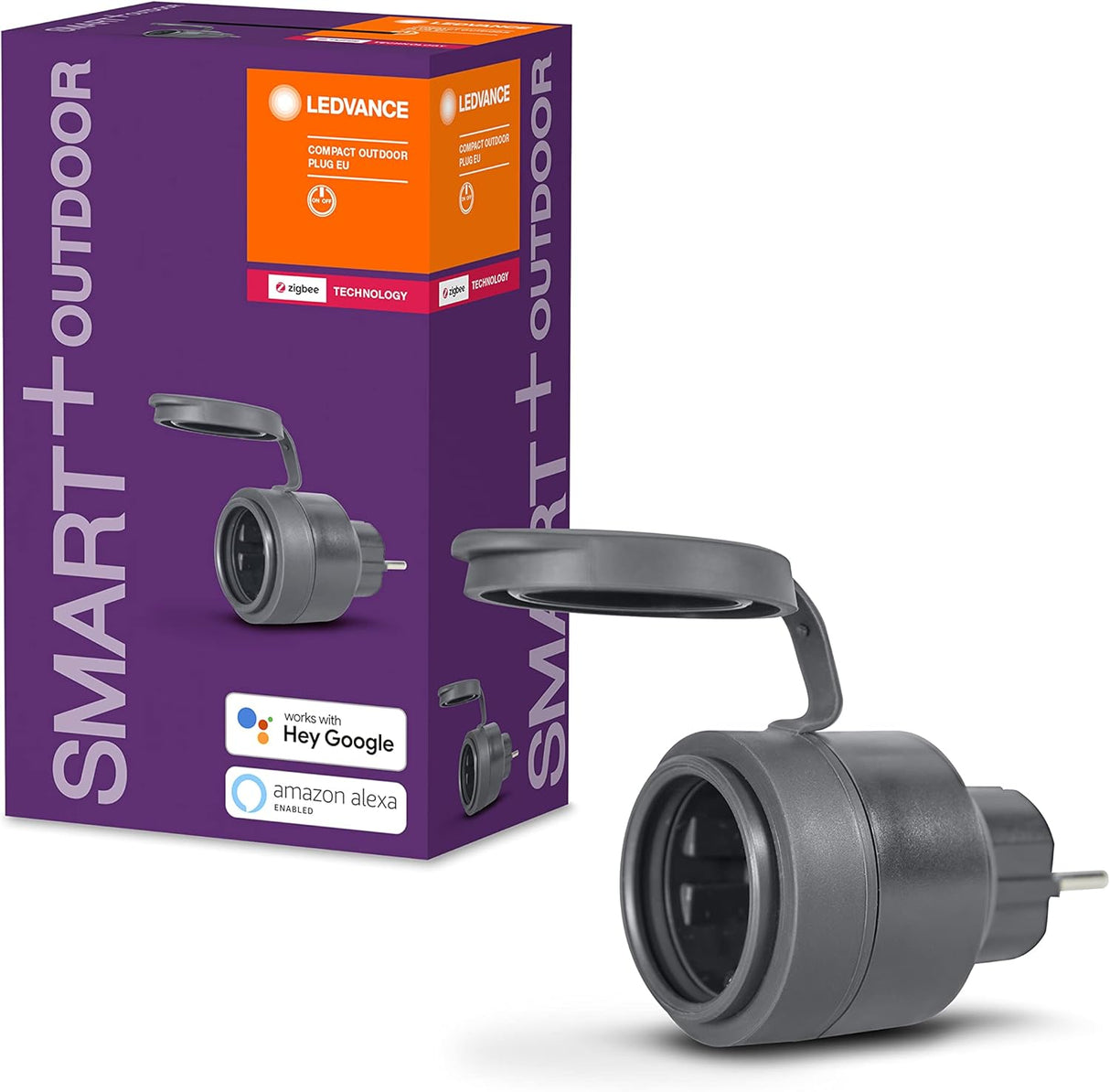 LEDVANCE 4058075729322 smart socket voor buitenshuis met ZigBee-technologie in een compact ontwerp, voor integratie van conventionele apparaten in het slimme huis, 1-pack,antraciet