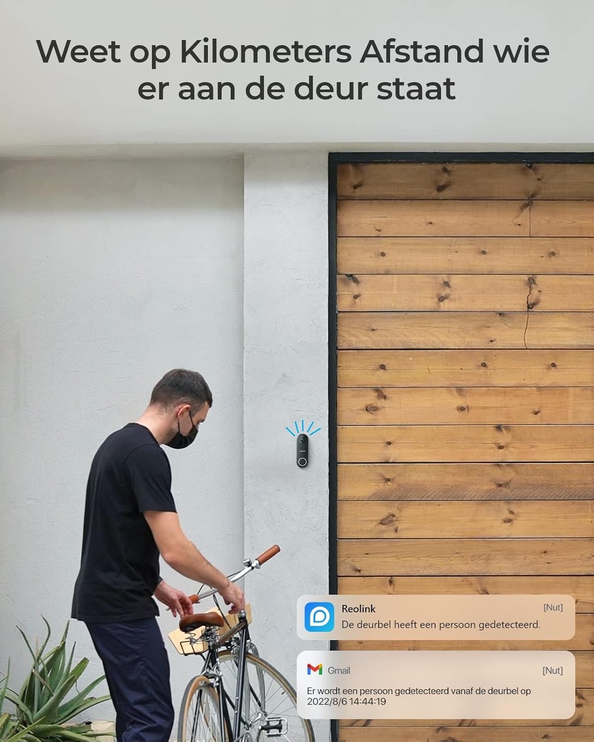 Reolink 2K+ Video Deurbel Wi-Fi met Camera, Groothoek, Tweeweg Audio, Slimme Menselijke Detectie en Waarschuwingen, 2.4/5GHz WiFi, SD-kaartsleuf, met Chime, Video Doorbell WiFi (Plug-in Versie)