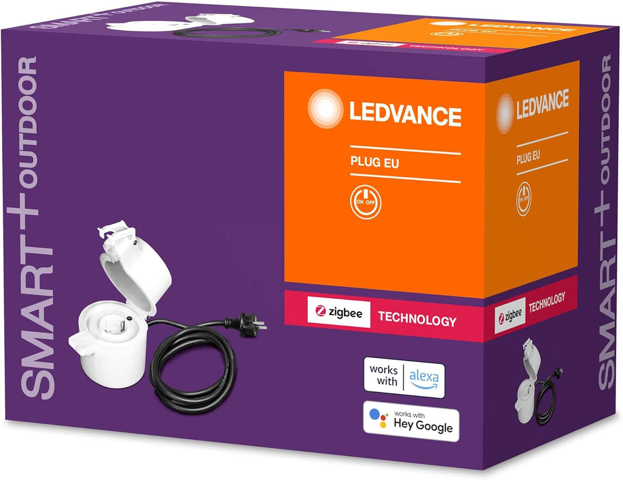 LEDVANCE Smart+ Outdoor Plug, ZigBee schaltbare Steckdose, für die Lichtsteuerung in Ihrem Smart Home, Direkt kompatibel mit Echo Plus und Echo Show (2. Gen.), Kompatibel mit Philips Hue Bridge