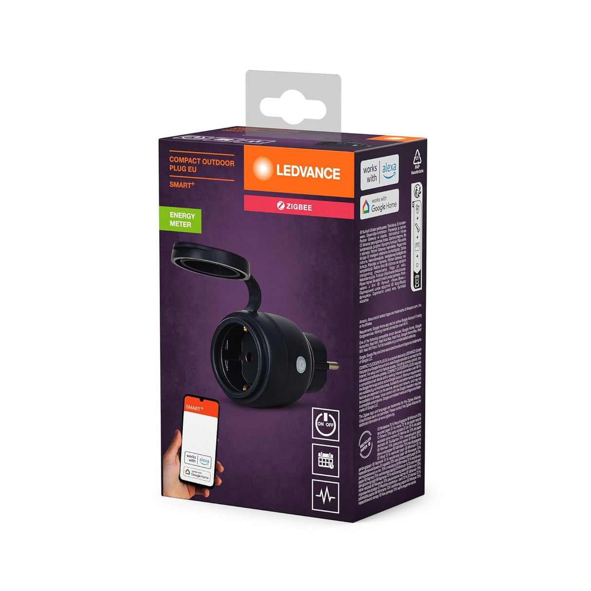LEDVANCE SMART+ ZigBee Outdoor Plug, compacte buitenstekker met energieverbruikcontrole, maakt conventionele apparaten slim, bestuurbaar via Alexa, Google Home en andere Zigbee-gateways, 1-pack