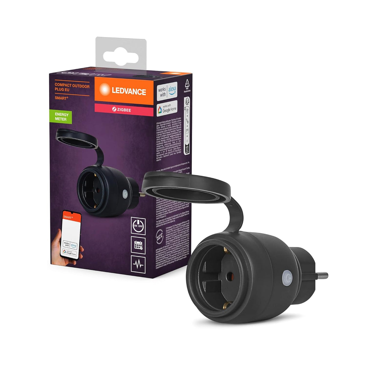 LEDVANCE SMART+ ZigBee Outdoor Plug, compacte buitenstekker met energieverbruikcontrole, maakt conventionele apparaten slim, bestuurbaar via Alexa, Google Home en andere Zigbee-gateways, 1-pack