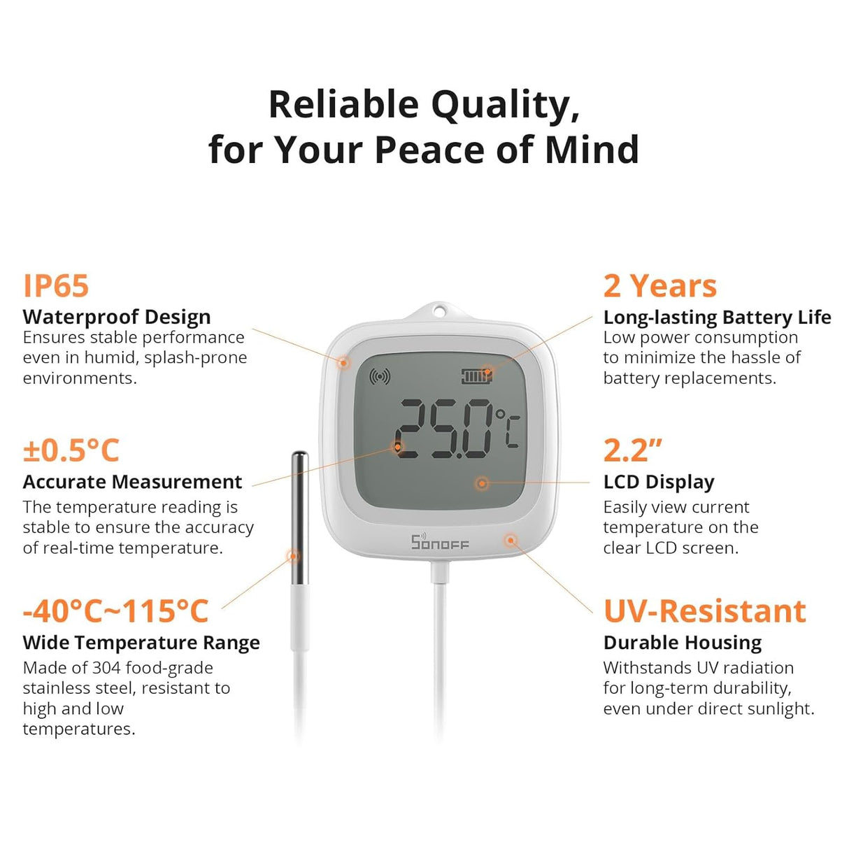Sonoff SNZB-02LD Zigbee Thermometer with Probe – IP65