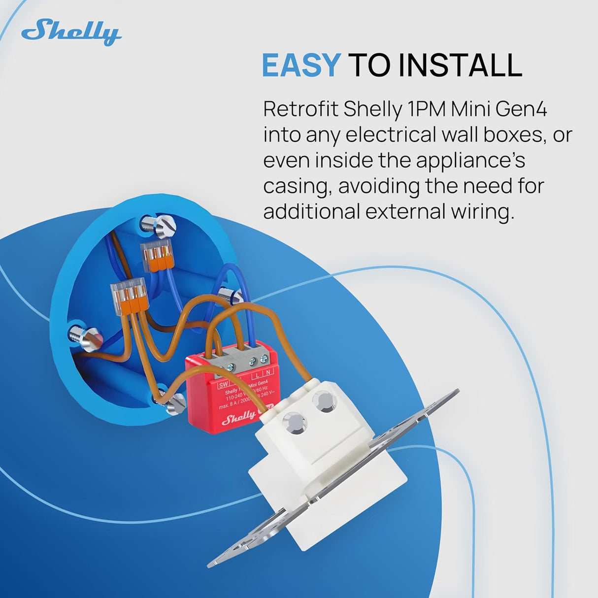 Shelly 1PM Mini Gen4 | Compacte inbouwschakelaar met stroommeting, Wi-Fi, Zigbee en Matter