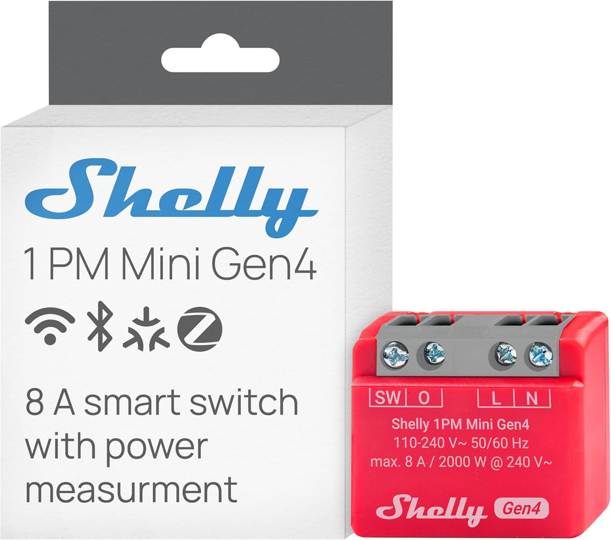 Shelly 1PM Mini Gen4 | Compacte inbouwschakelaar met stroommeting, Wi-Fi, Zigbee en Matter