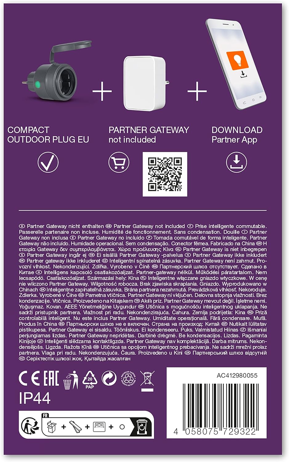 LEDVANCE 4058075729322 smart socket voor buitenshuis met ZigBee-technologie in een compact ontwerp, voor integratie van conventionele apparaten in het slimme huis, 1-pack,antraciet