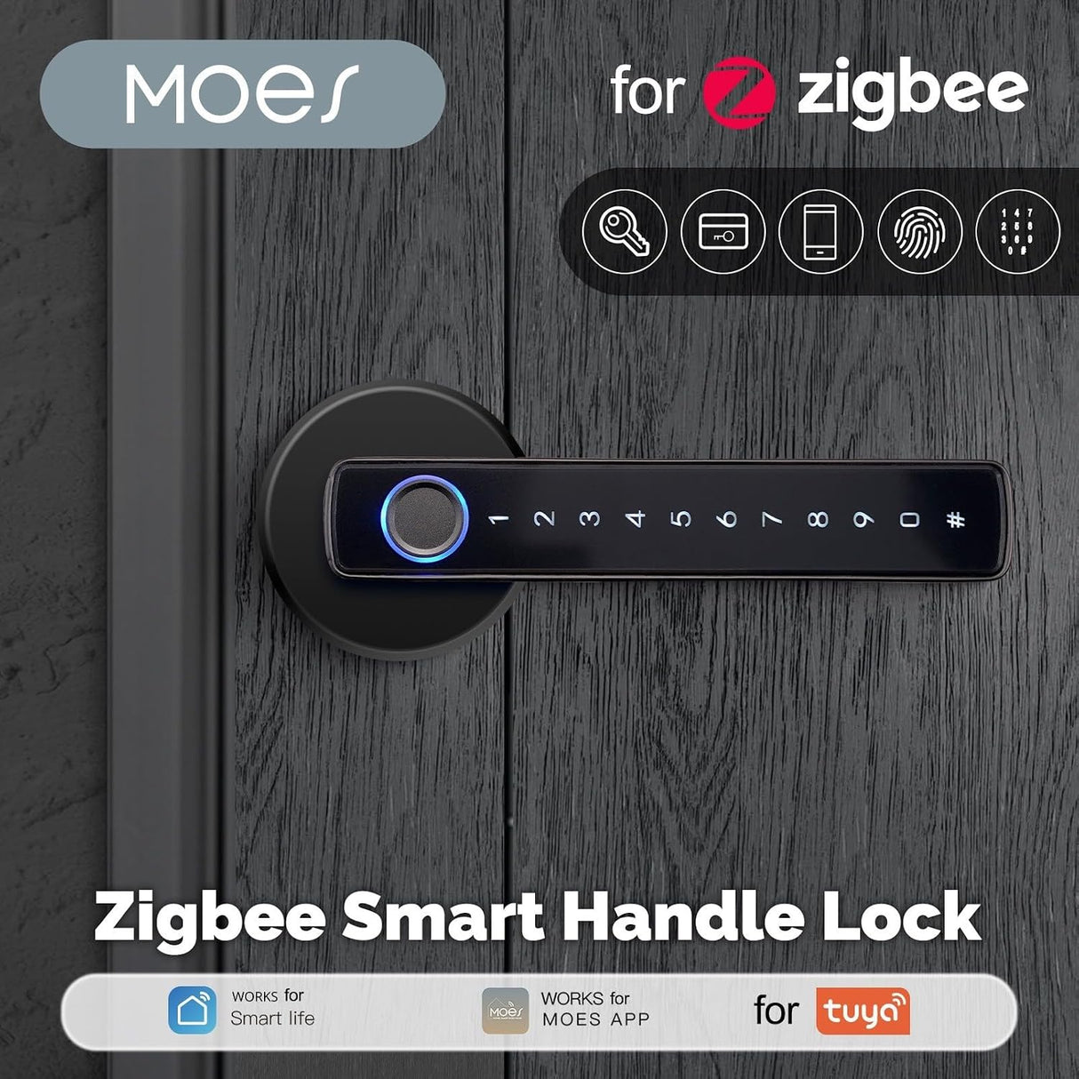 MOES Smart Deurklink Binnendeur met Vingerafdruk & PIN | Zigbee Slim Deurslot