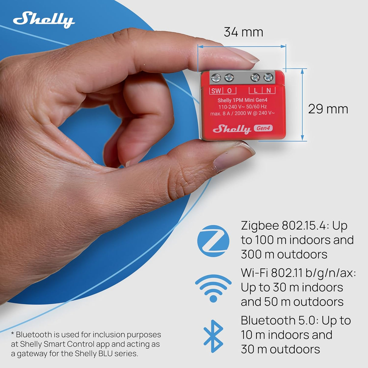 Shelly 1PM Mini Gen4 | Compacte inbouwschakelaar met stroommeting, Wi-Fi, Zigbee en Matter