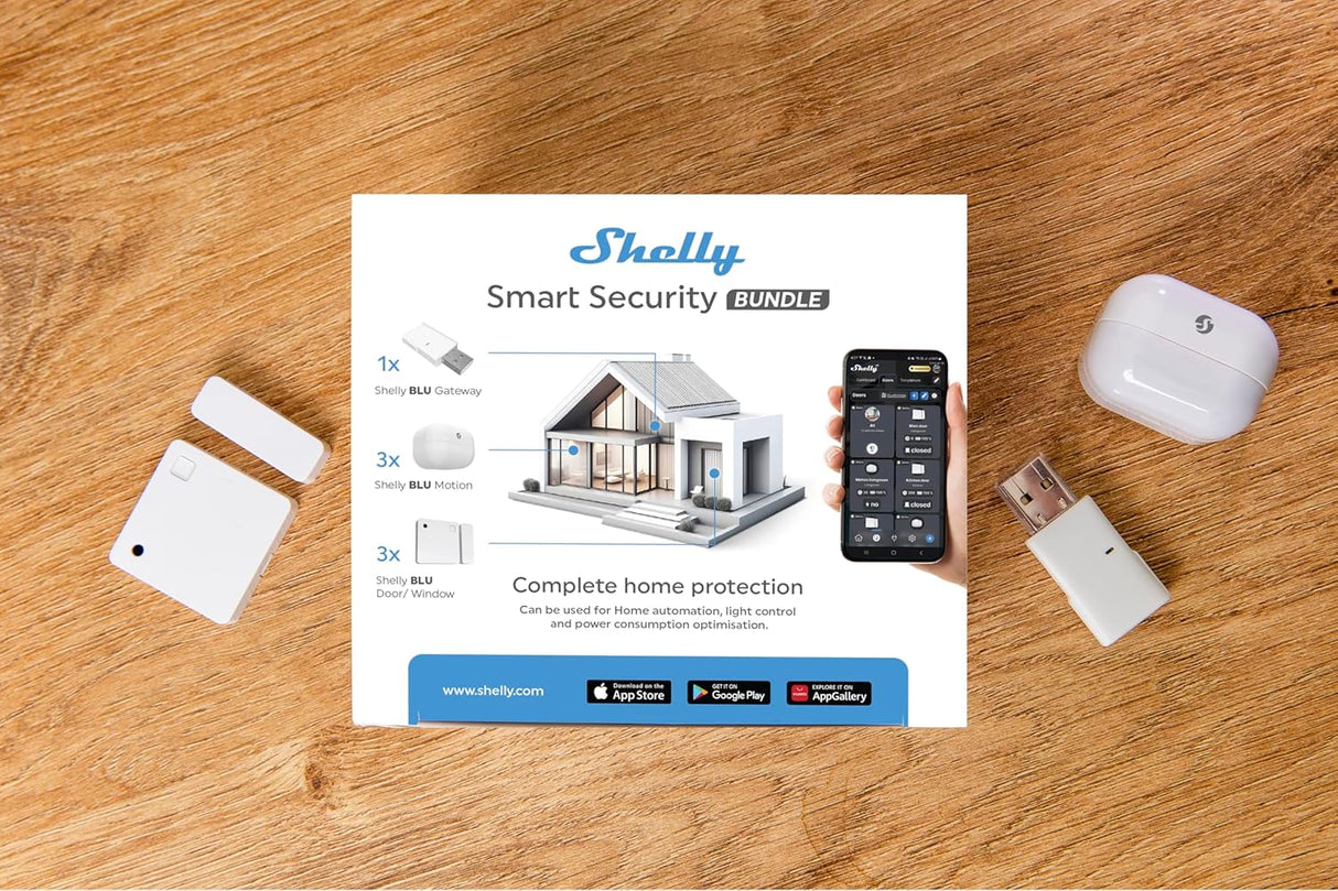 Shelly Smart Security Bundle (Bluetooth) – BLU Gateway + 3x BLU Motion + 3x BLU Door/Window