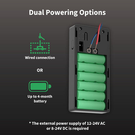 Aqara Video Deurbel G4 achterzijde, kan bedraad of met batterijen gevoed worden.