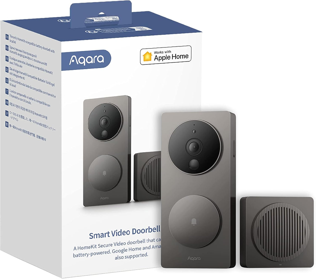 Aqara Video Deurbel G4 (belletje bijgeleverd), 1080p FHD HomeKit beveilgide video-deurbelcamera, plaatselijke gezichtsherkenning, ondersteunt Apple Home, Alexa, Google, SmartThings, Gray