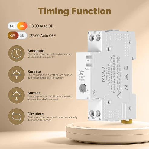 MOES A5 Zigbee DIN Rail Relay 63A – Switch with Energy Metering