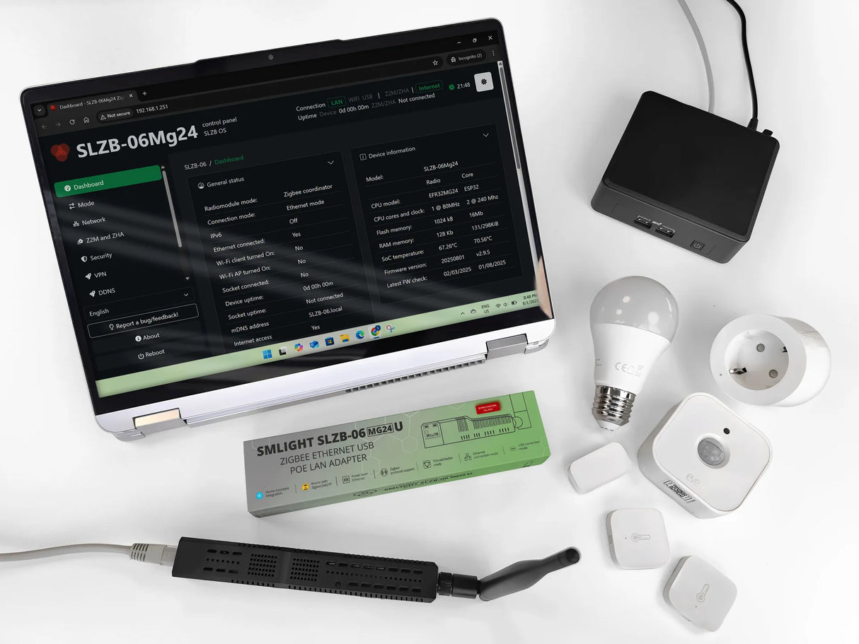 SMLIGHT SLZB-06MG24U Zigbee Ethernet Coordinator met EFR32MG24, PoE en USB Passthrough
