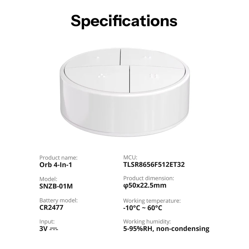 SONOFF SNZB-01M Orb 4-In-1 Zigbee Scèneknop met 16 Scenes