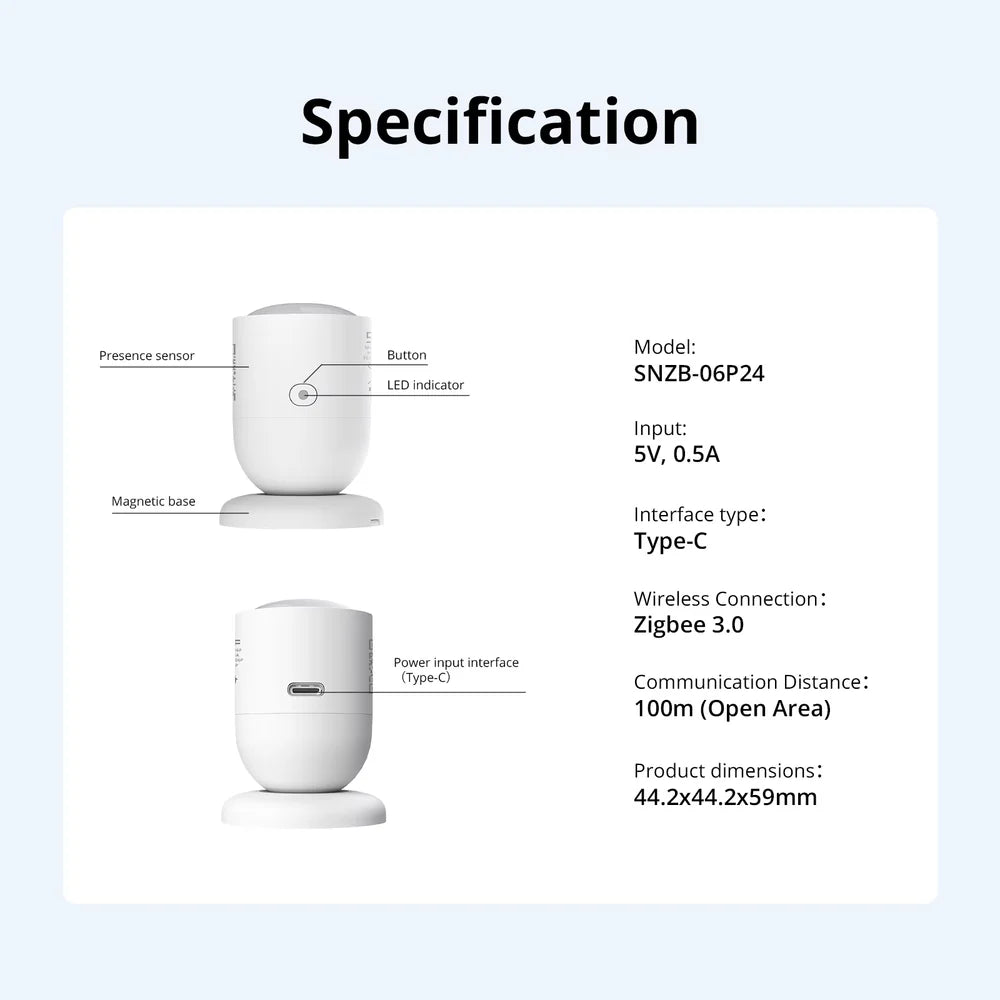 SONOFF SNZB-06P24 SenseGuard 24GHz Zigbee mmWave Presence Sensor