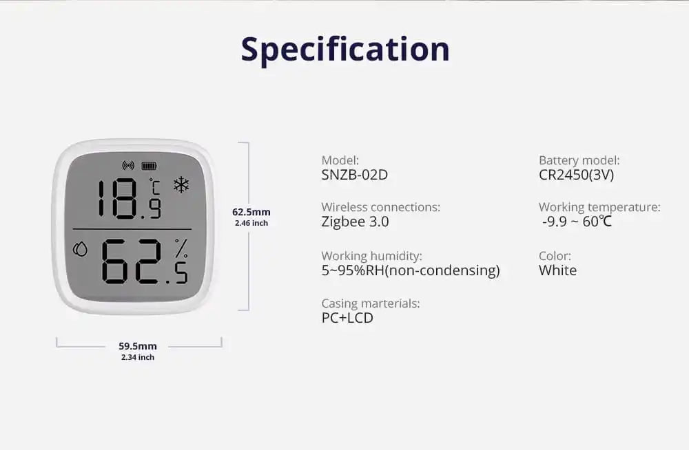 SONOFF SNZB-02D Zigbee Temperature & Humidity Sensor with Display