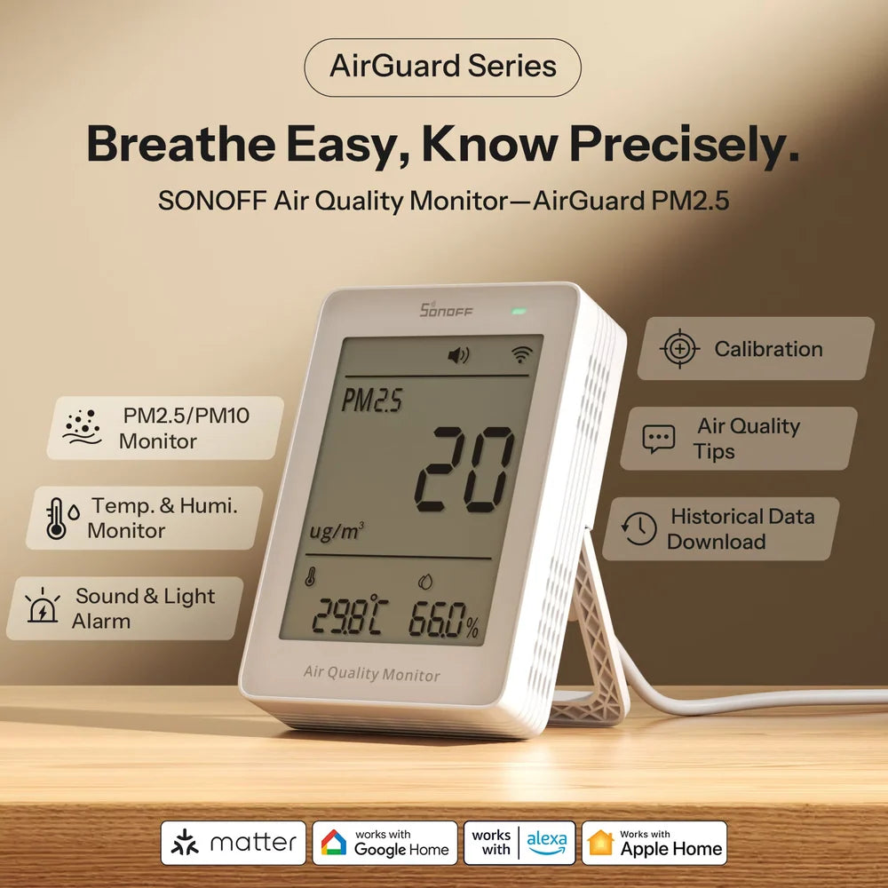SONOFF AirGuard SAWF-07P | PM2.5 & PM10 Matter Wi-Fi Luchtkwaliteitsmonitor