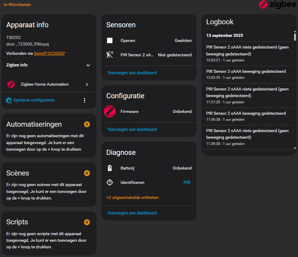 Zigbee Bewegingsmelder – ZHA, Zigbee2MQTT & Tuya support