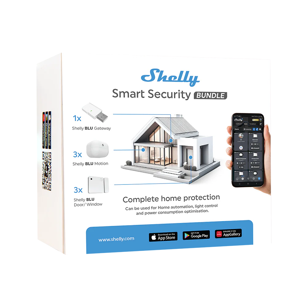 Shelly Smart Security Bundle (Bluetooth) – BLU Gateway + 3x BLU Motion + 3x BLU Door/Window