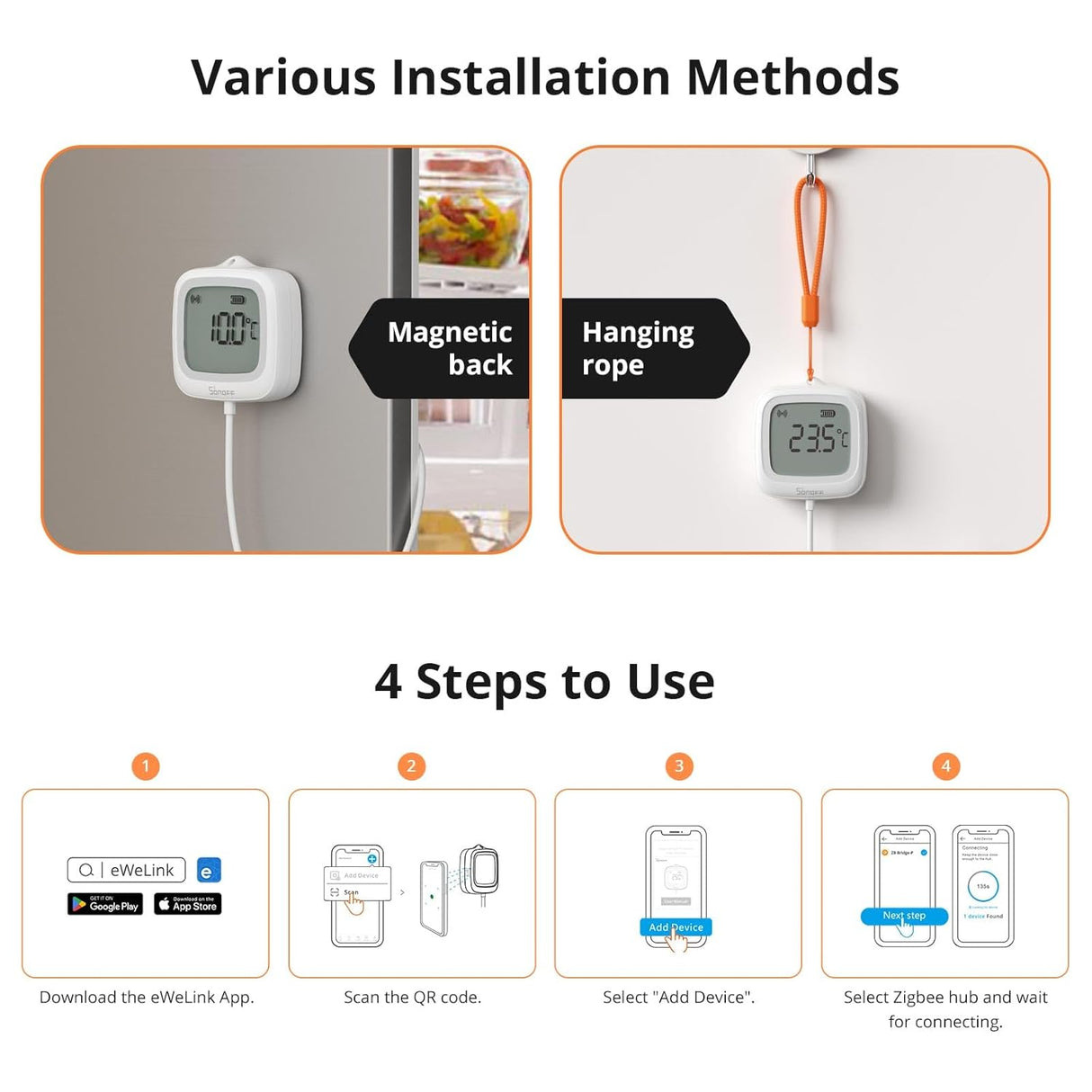 Sonoff SNZB-02LD Zigbee Thermometer with Probe – IP65