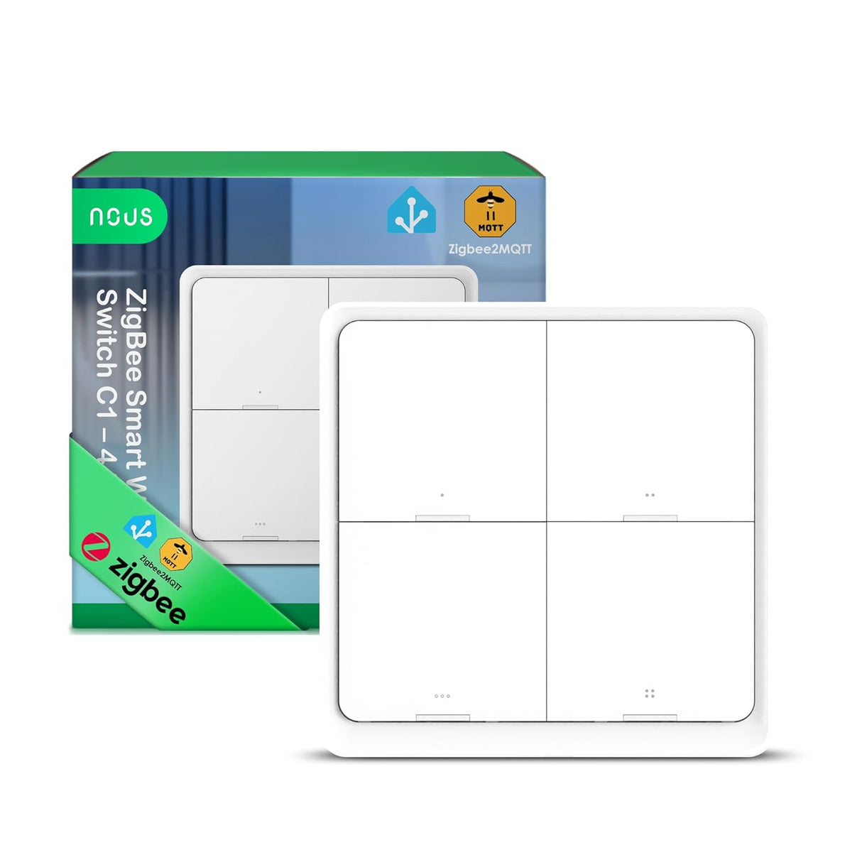 Nous C1 Zigbee 4-Knops Draadloze Schakelaar op Batterij voor Zigbee2MQTT en ZHA