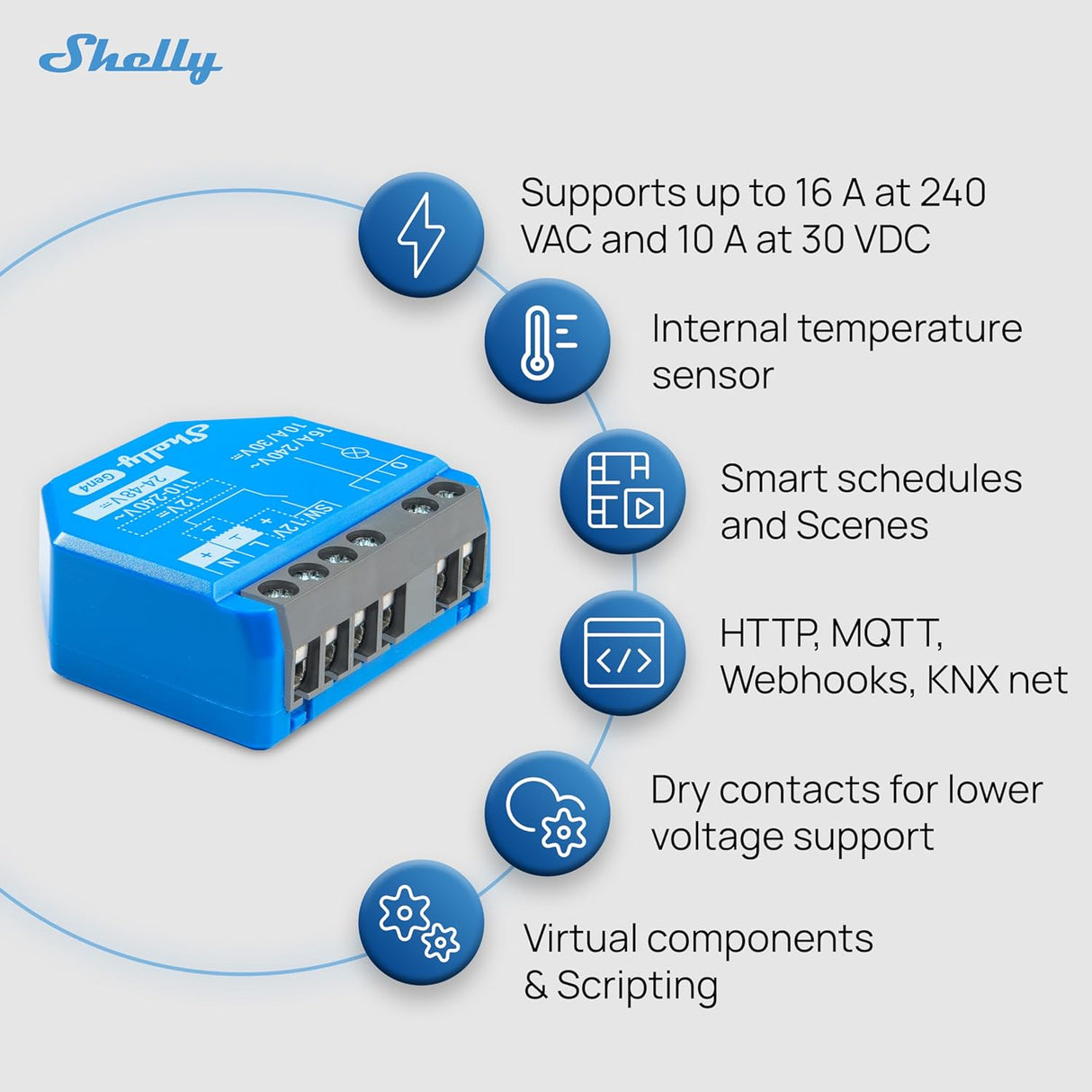 Shelly 1 Gen4 | Slimme inbouwschakelaar met potentiaalvrij relais, Wi-Fi, Zigbee en Matter