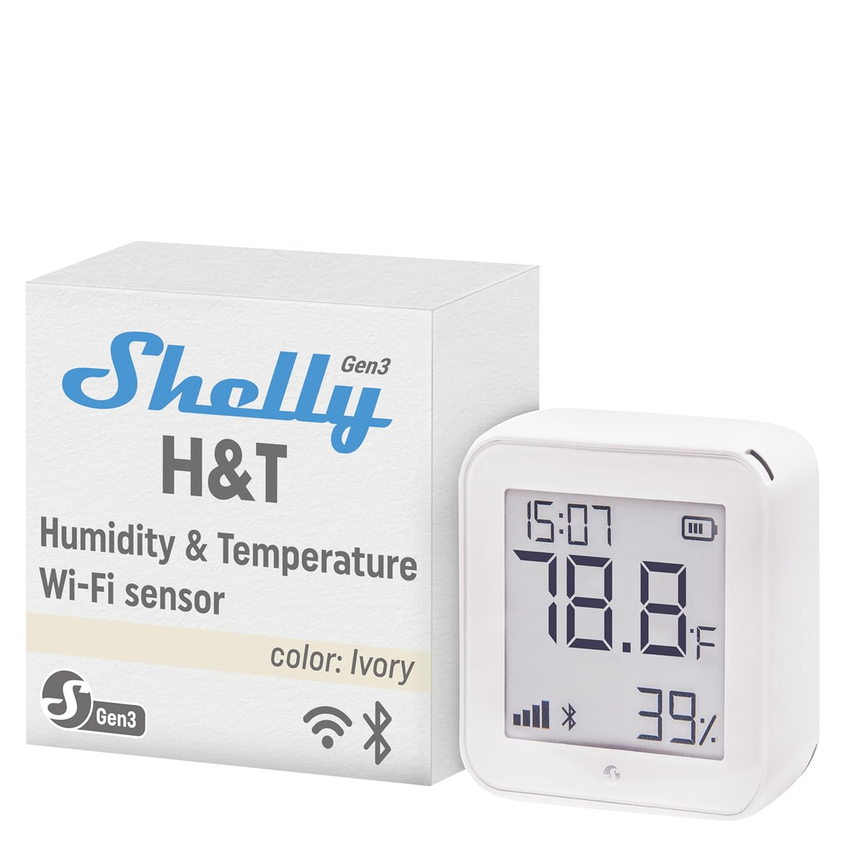 Shelly H&T Gen3 | Wi‑Fi temperatuur- en vochtigheidssensor met e‑paper display