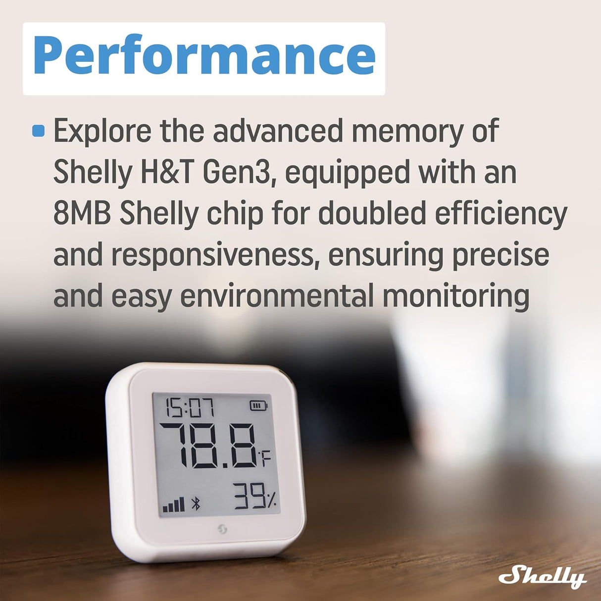 Shelly H&T Gen3 | Wi‑Fi temperatuur- en vochtigheidssensor met e‑paper display