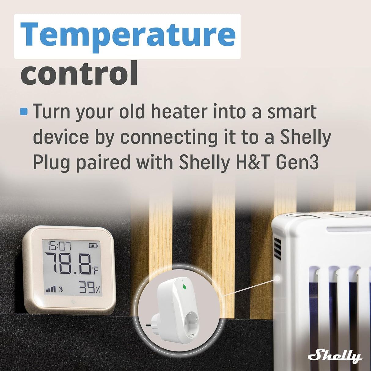 Shelly H&T Gen3 | Wi‑Fi temperatuur- en vochtigheidssensor met e‑paper display