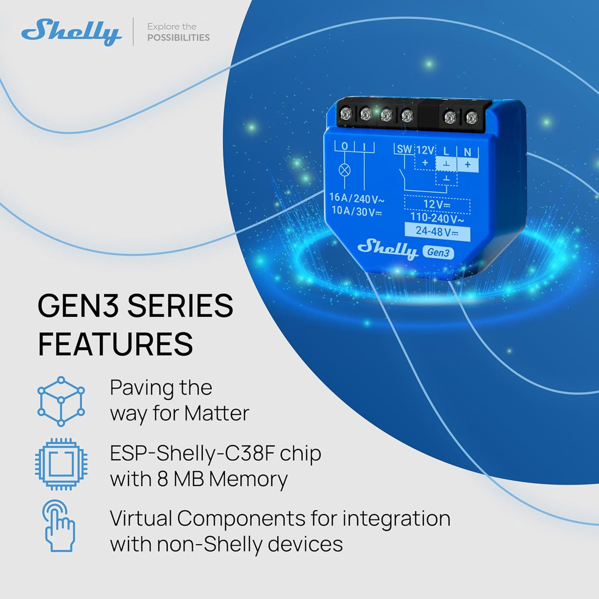Shelly 1 Gen3 – Slimme inbouwschakelaar met potentiaalvrij relais en Wi-Fi