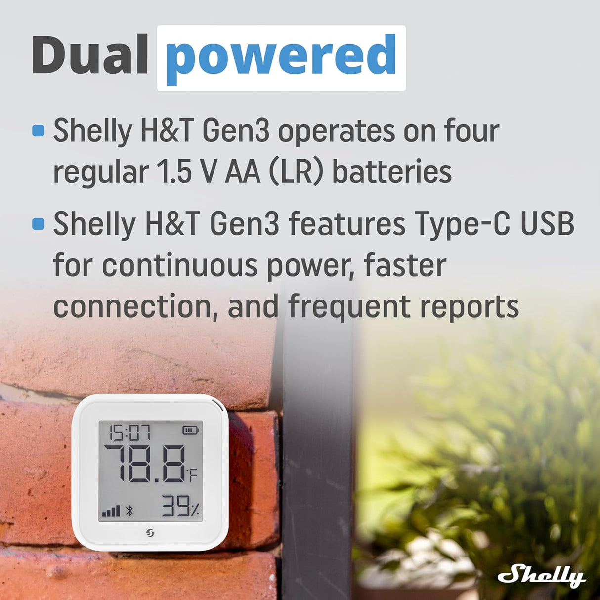 Shelly H&T Gen3 | Wi‑Fi temperatuur- en vochtigheidssensor met e‑paper display