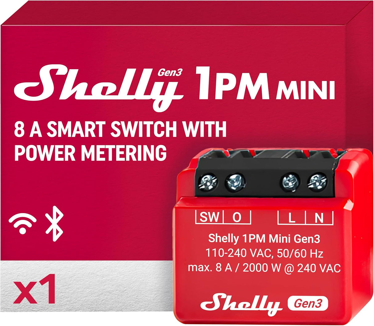 Shelly 1PM Gen3 Mini | Compacte 8A schakelaar met stroommeting en Wi-Fi
