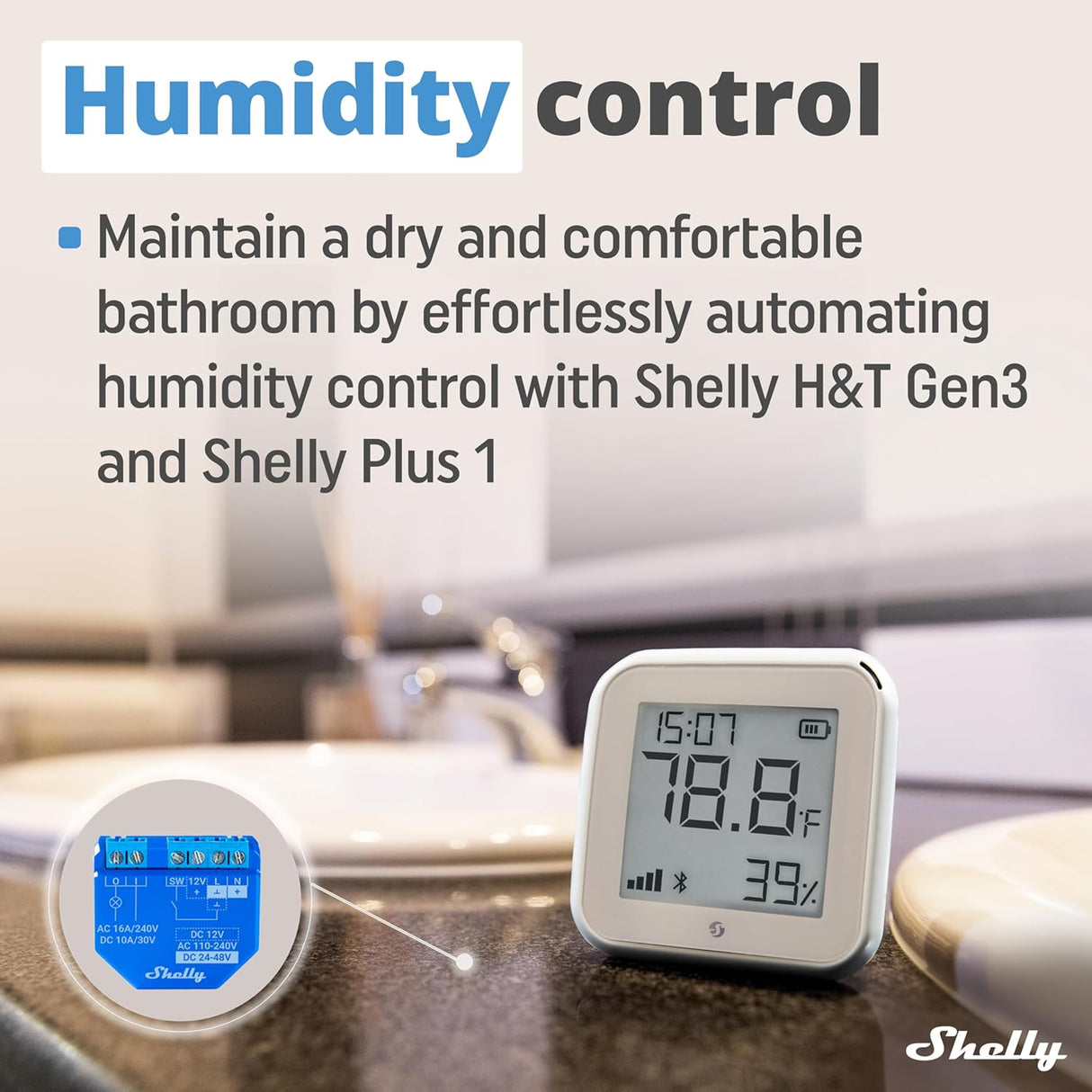Shelly H&T Gen3 | Wi‑Fi temperatuur- en vochtigheidssensor met e‑paper display