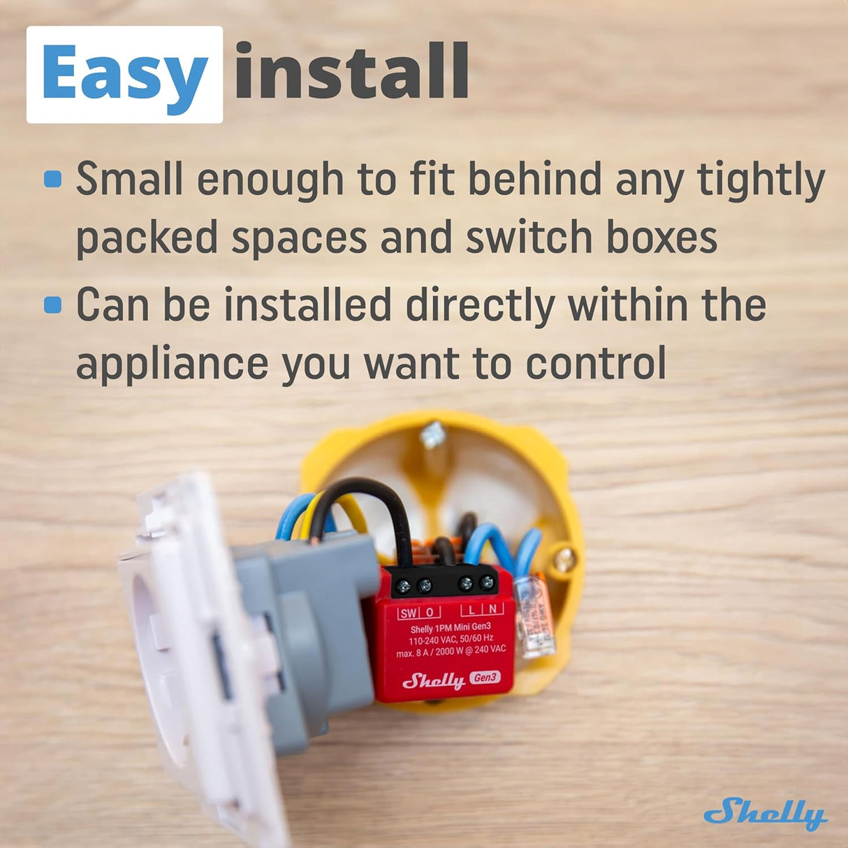 Shelly 1PM Gen3 Mini | Compacte 8A schakelaar met stroommeting en Wi-Fi