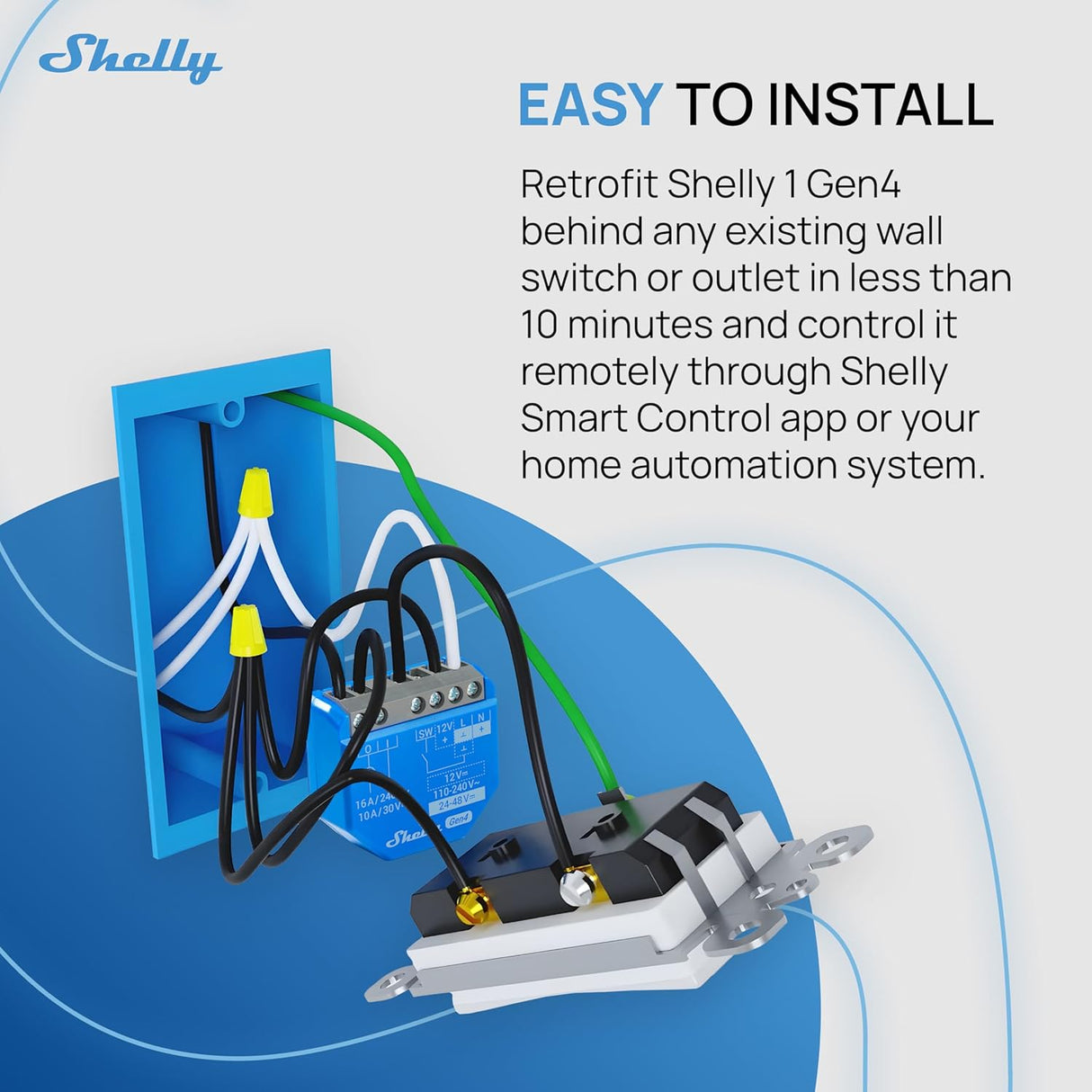 Shelly 1 Gen4 | Slimme inbouwschakelaar met potentiaalvrij relais, Wi-Fi, Zigbee en Matter