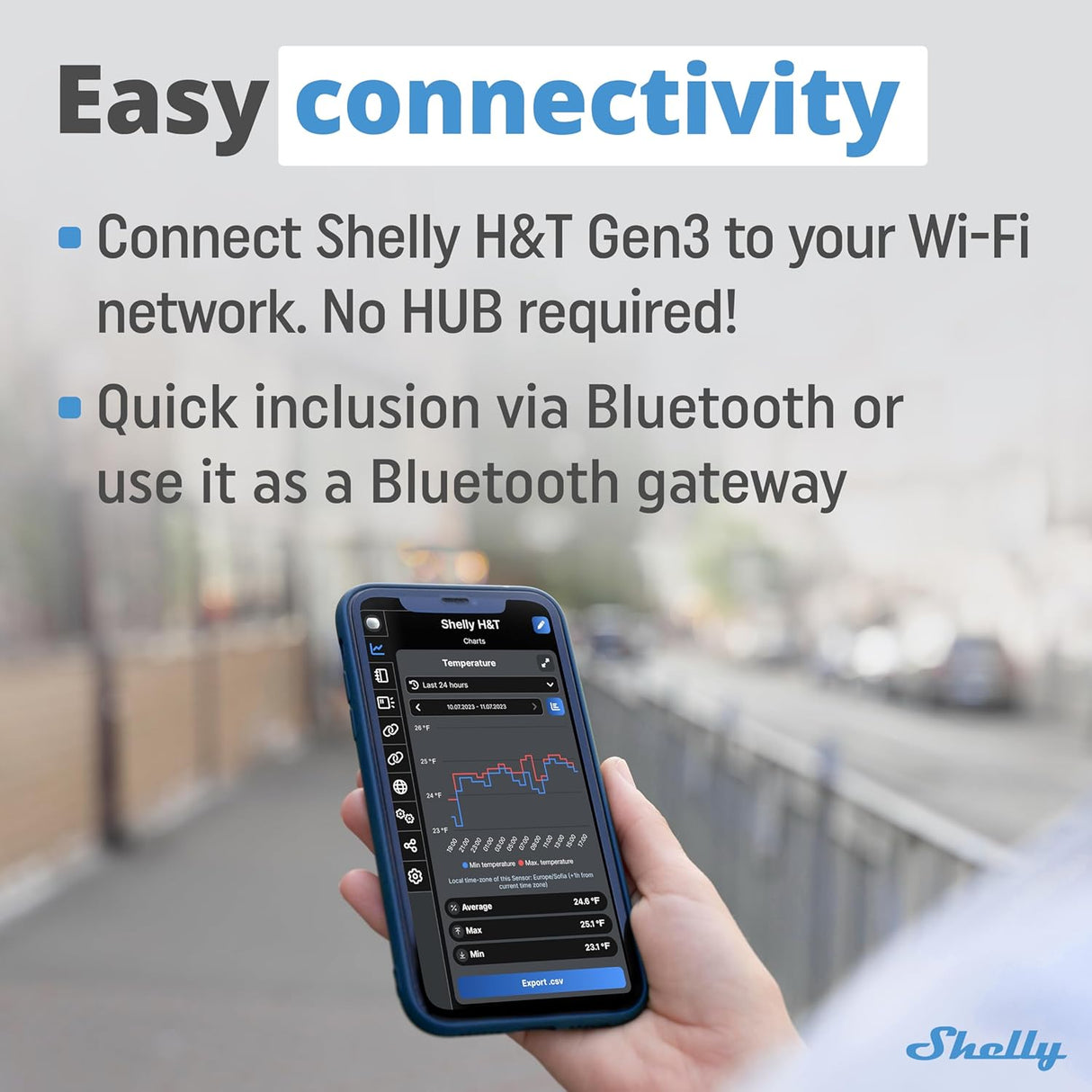 Shelly H&T Gen3 | Wi‑Fi temperatuur- en vochtigheidssensor met e‑paper display