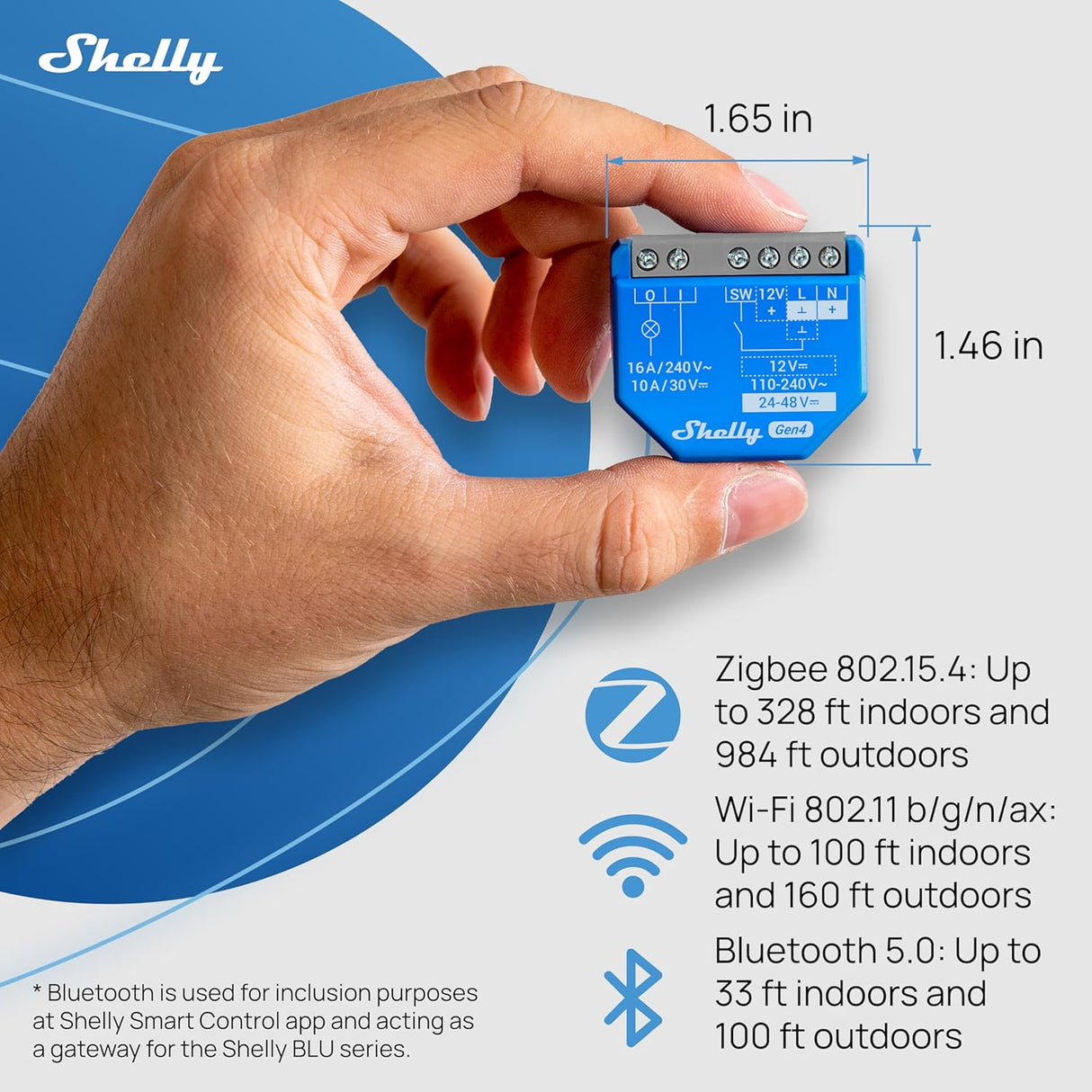 Shelly 1 Gen4 | Slimme inbouwschakelaar met potentiaalvrij relais, Wi-Fi, Zigbee en Matter