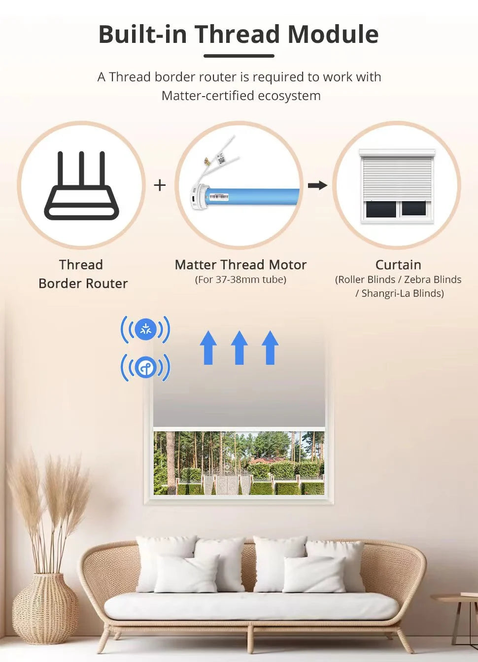 Zemismart MT25B | Draadloze rolgordijnmotor (Retrofit) | Matter over Thread