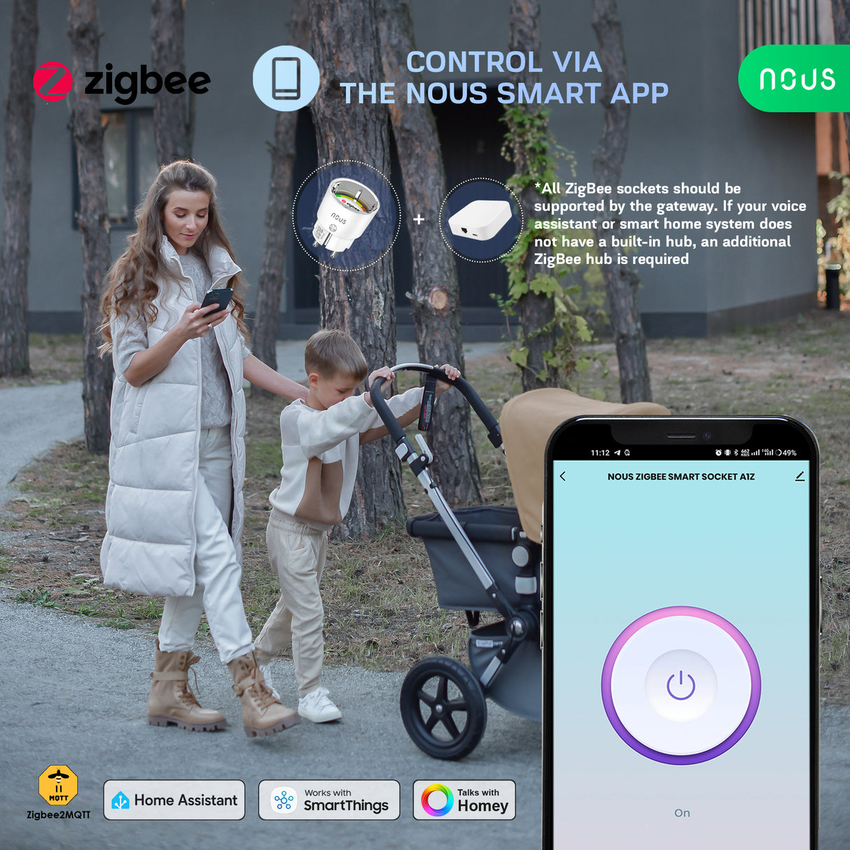 Nous A1Z Zigbee Smart Plug mit Energiemessung | 2500W 16A | Typ F