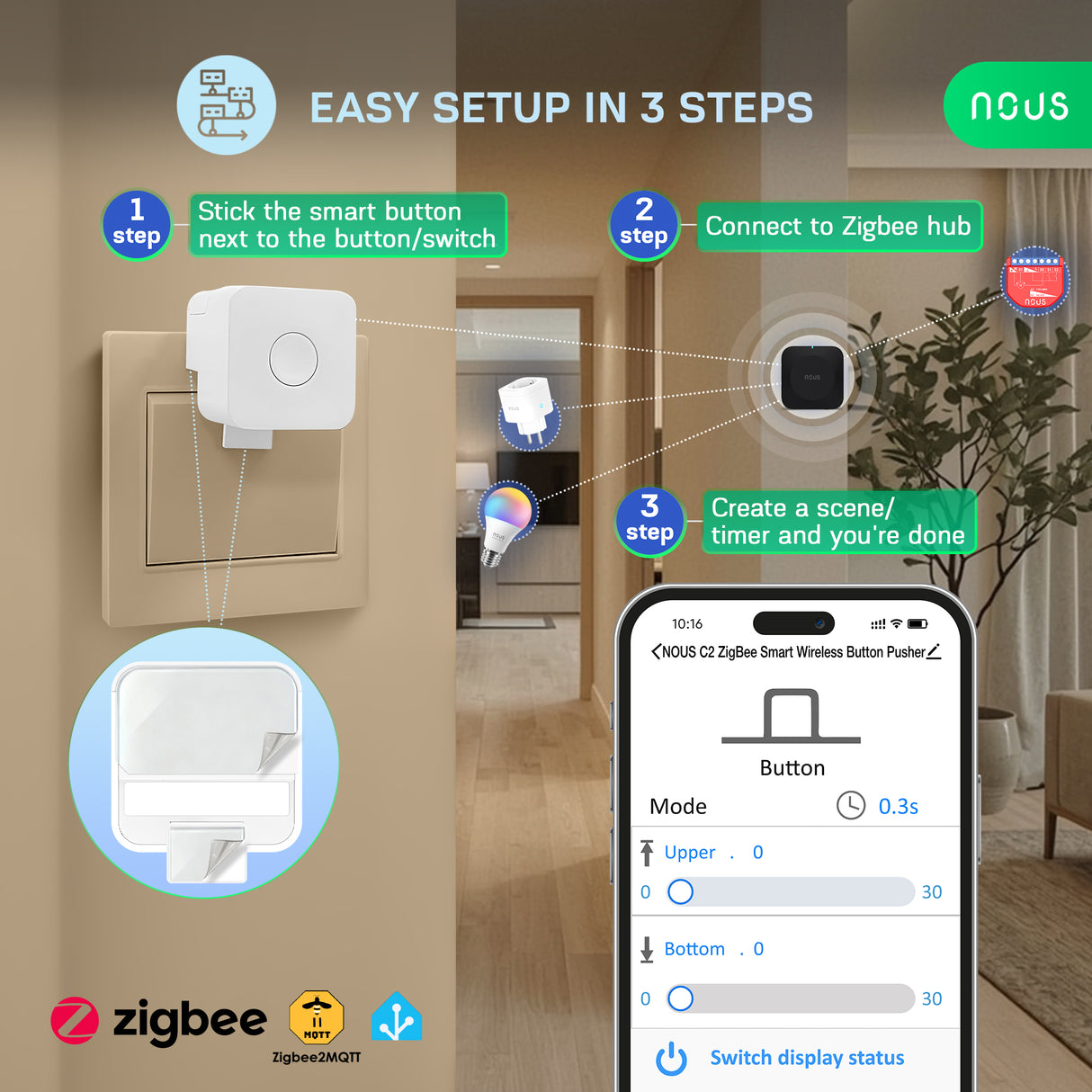 NOUS C2 Zigbee Fingerbot – Smart Knop Drukker Button Pusher