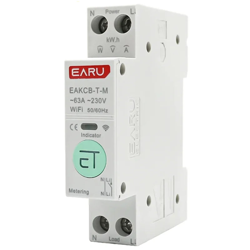 EARU WiFi DIN Rail Relay 63A – Tuya Switch with Energy Metering